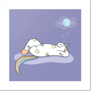 Weird Unicorn Cat dreaming of a vacation Posters and Art